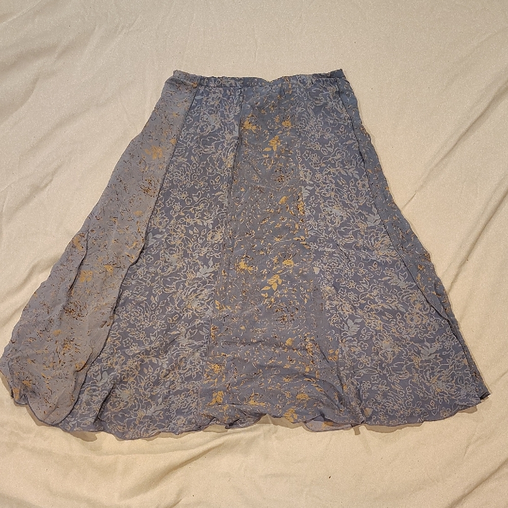 J. Jill Blue and Gold Floral A-Line Skirt